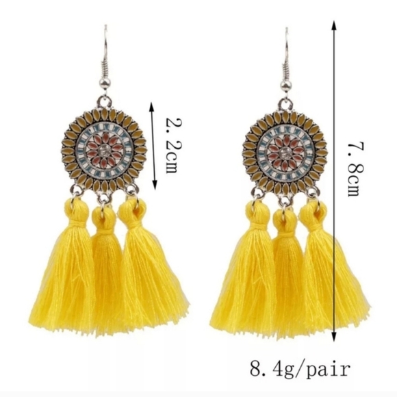 2/$40 NEW Blue Western Tribal Tassel Dangling Earrings Preppy Clueless(#1,046) - Picture 2 of 3